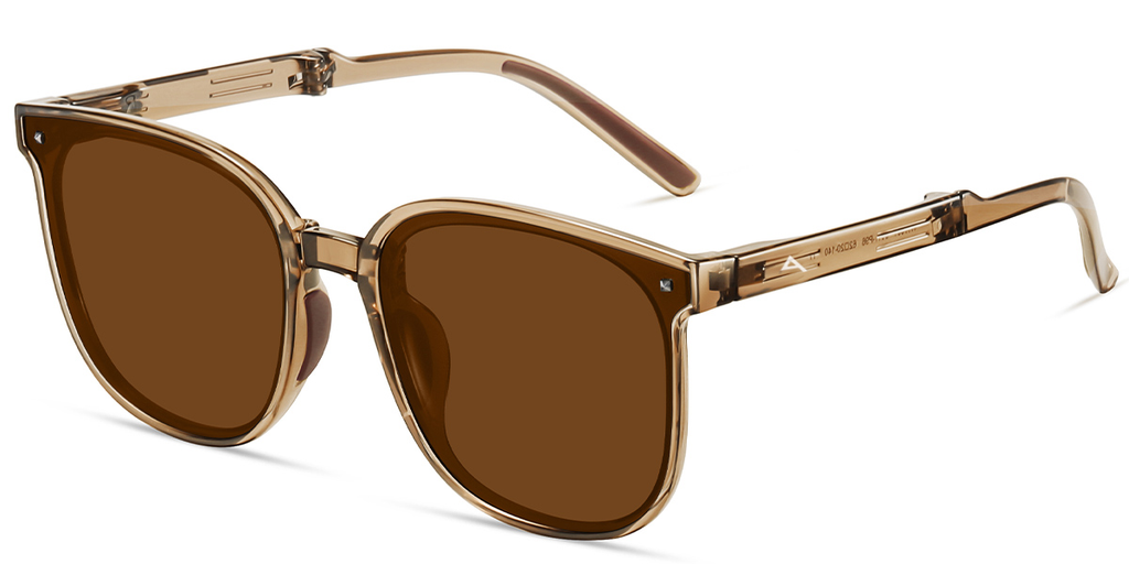 square sunglasses with brown tinted lenses and a metallic gold frame, shown on a clean white background.