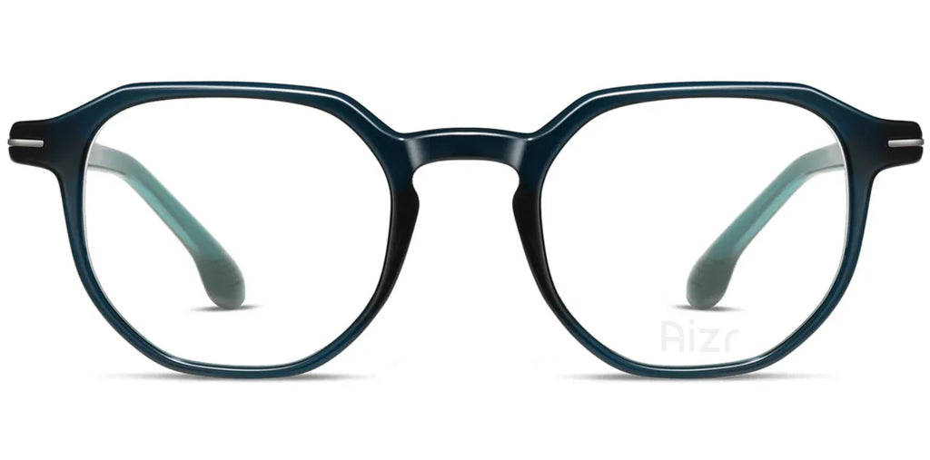 Blue eyeglasses on a white background
