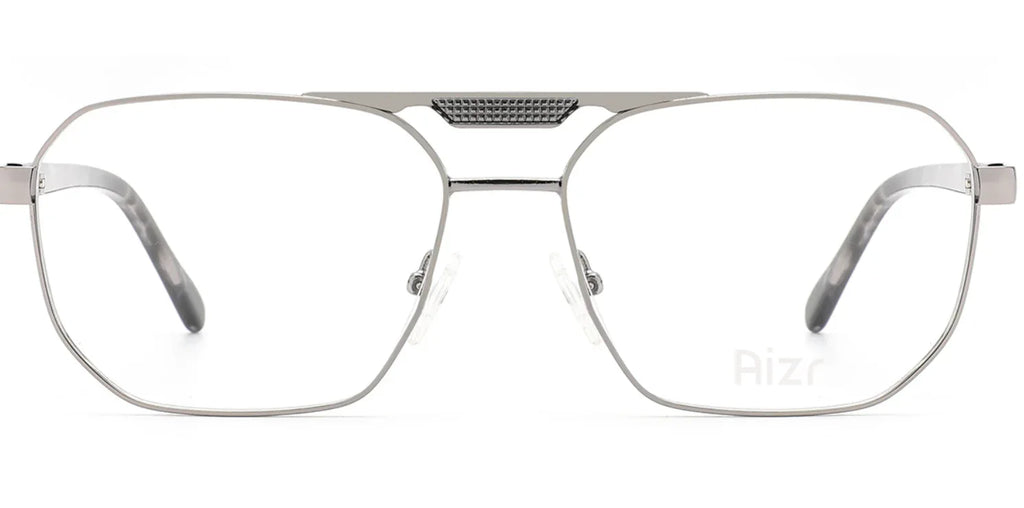 Silver eyeglasses on a white background