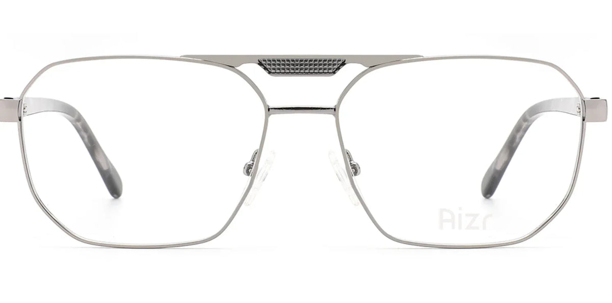 Silver eyeglasses on a white background