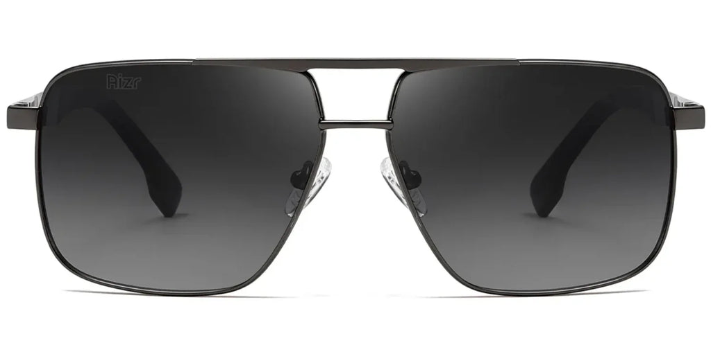 Black sunglasses with a gradient lens on a white background