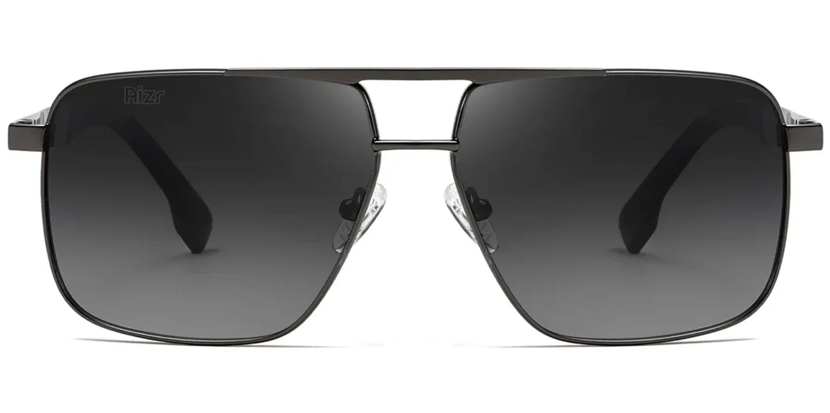 Black sunglasses with a gradient lens on a white background