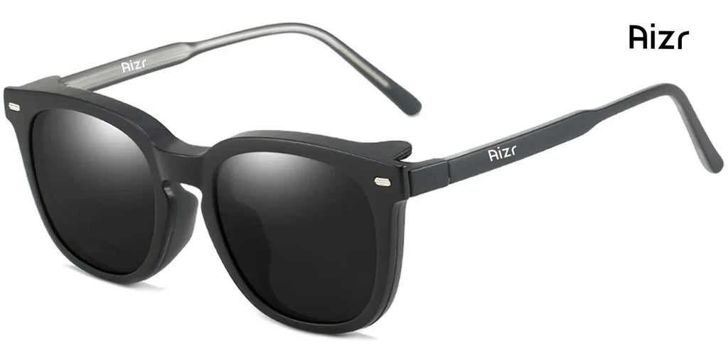 Black sunglasses with 'Rizr' branding on a white background