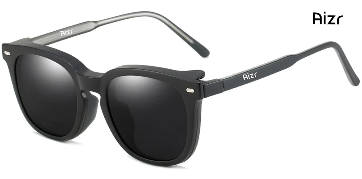 Black sunglasses with 'Rizr' branding on a white background