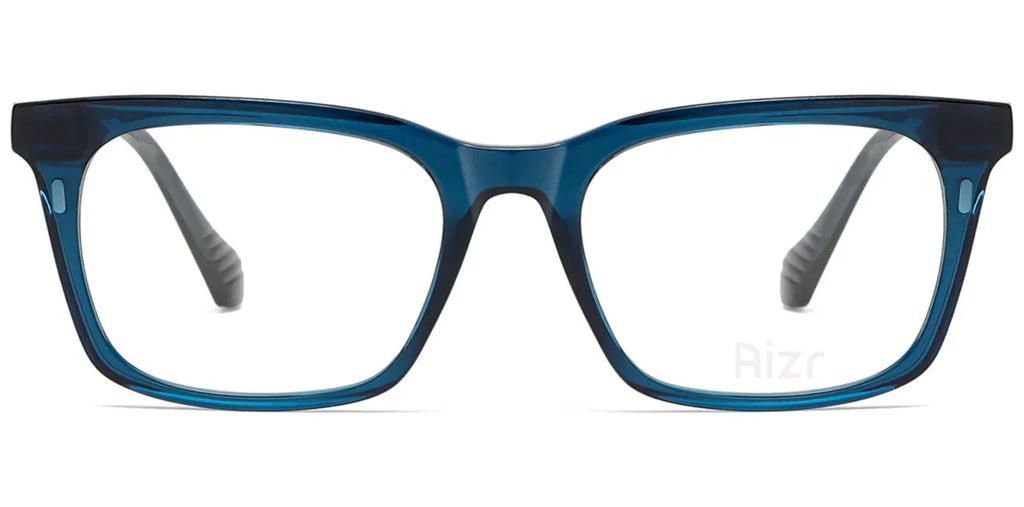 Blue eyeglasses with a clear background
