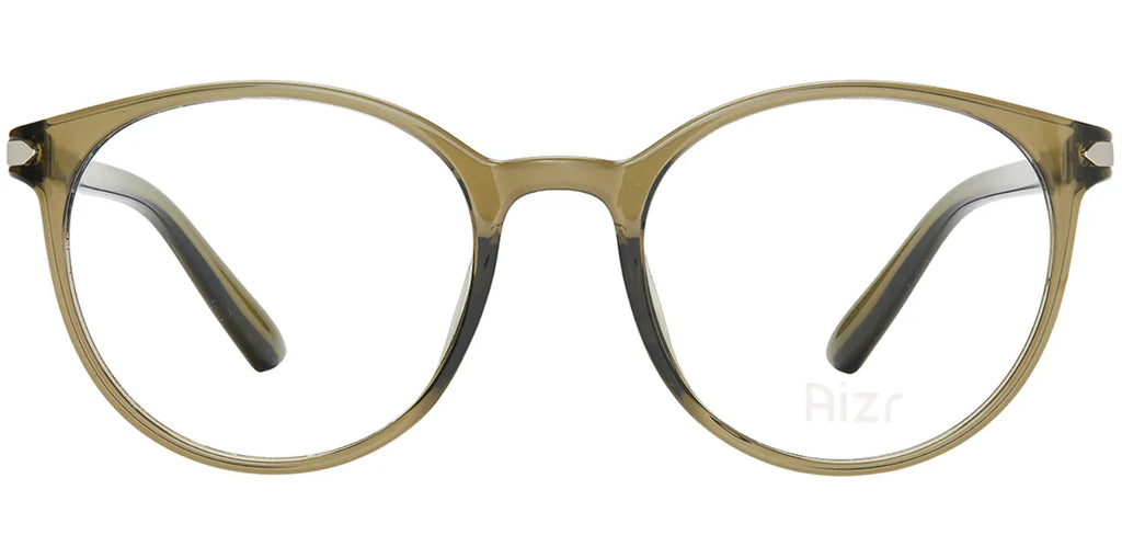 Round eyeglasses with a brown frame on a white background