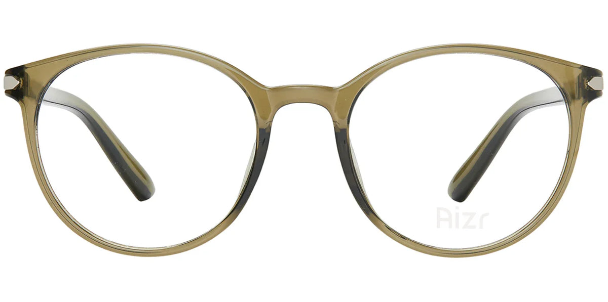 Round eyeglasses with a brown frame on a white background