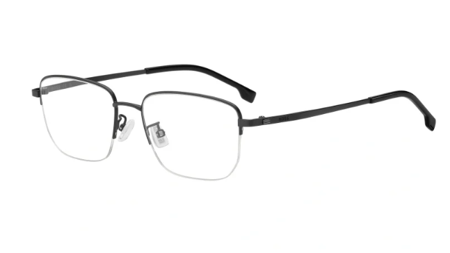 A pair of semi-rimless square eyeglasses with a matte black metal frame and clear lenses, shown on a plain white background.