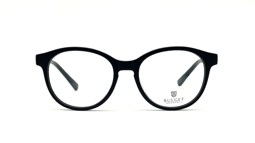 Black round eyeglass frames with clear lenses, shown from the front on a clean white background. The brand name 'BAUSSET' is printed on the lower right frame.