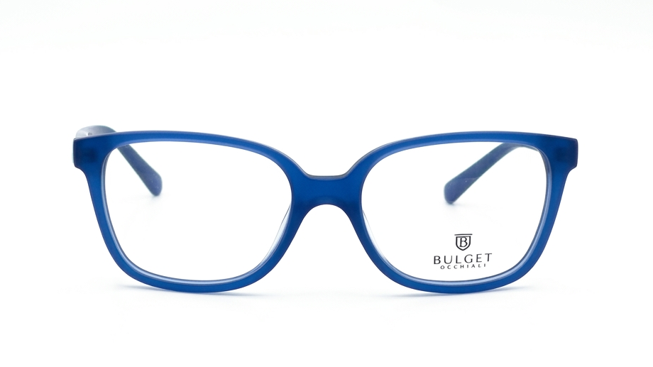 Blue acetate eyeglass frames with clear lenses, featuring a square rounded design and the BUOCET logo on the lower right frame, set against a plain white background.