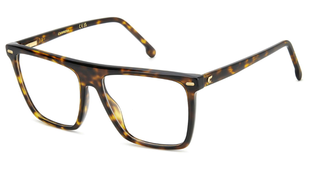 Rectangular eyeglasses with a classic tortoiseshell pattern in brown and amber, featuring gold metal hinges and a small gold Celine logo on the temple arm.