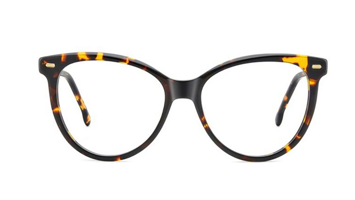 Cats-eye eyeglasses with a dark brown and amber tortoiseshell acetate frame, shown against a plain white background.