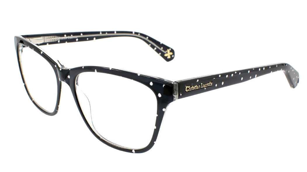 Black cat eye frame with white dots