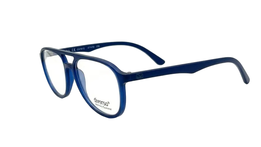 Blue acetate eyeglasses with a double-bridge design and clear lenses, displayed on a clean white background.
