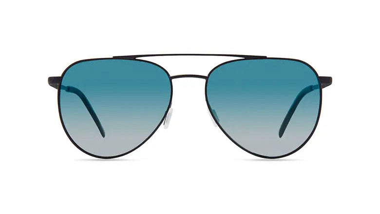 A pair of aviator sunglasses with a thin black metal frame and gradient blue-to-clear lenses, shown against a plain white background.
