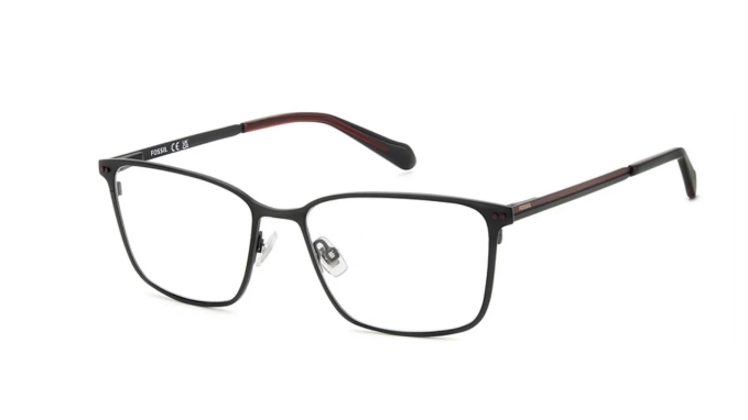 A pair of men's rectangular eyeglasses with a matte black metal frame and dark brown tortoiseshell temple tips, shown on a plain white background.