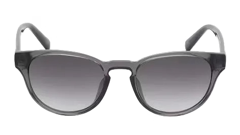 Gray translucent acetate sunglasses with gradient gray lenses, shown from the front on a light gray background.