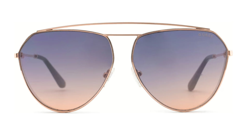 Brown metallic aviator sunglasses with blue and brown lens