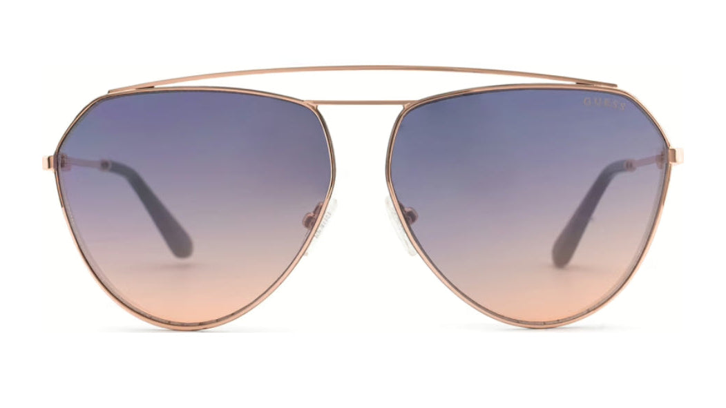 Brown metallic aviator sunglasses with blue and brown lens