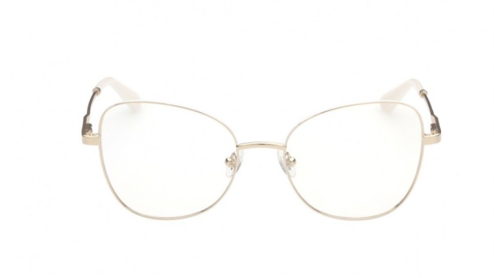 Oversized cat-eye eyeglasses with a thin gold metal frame and clear lenses, shown against a plain white background.