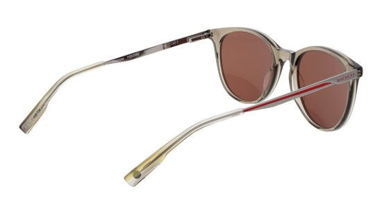 Sunglasses with gray frame and brown lenses on a white background
