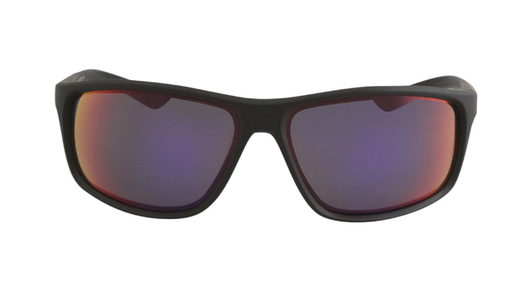 Black sports sunglass with blue and purple mirror lens