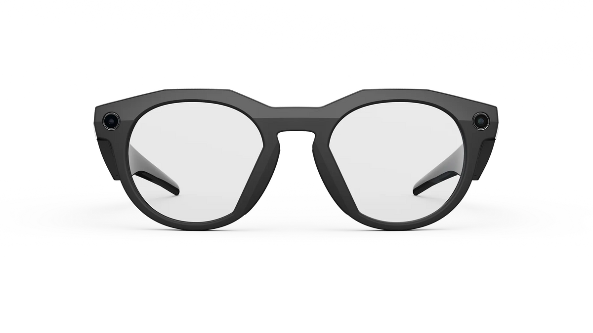 Oakley- Meta-Ai Glasses HSTN  Black sunglasses with reflective lenses on a white background