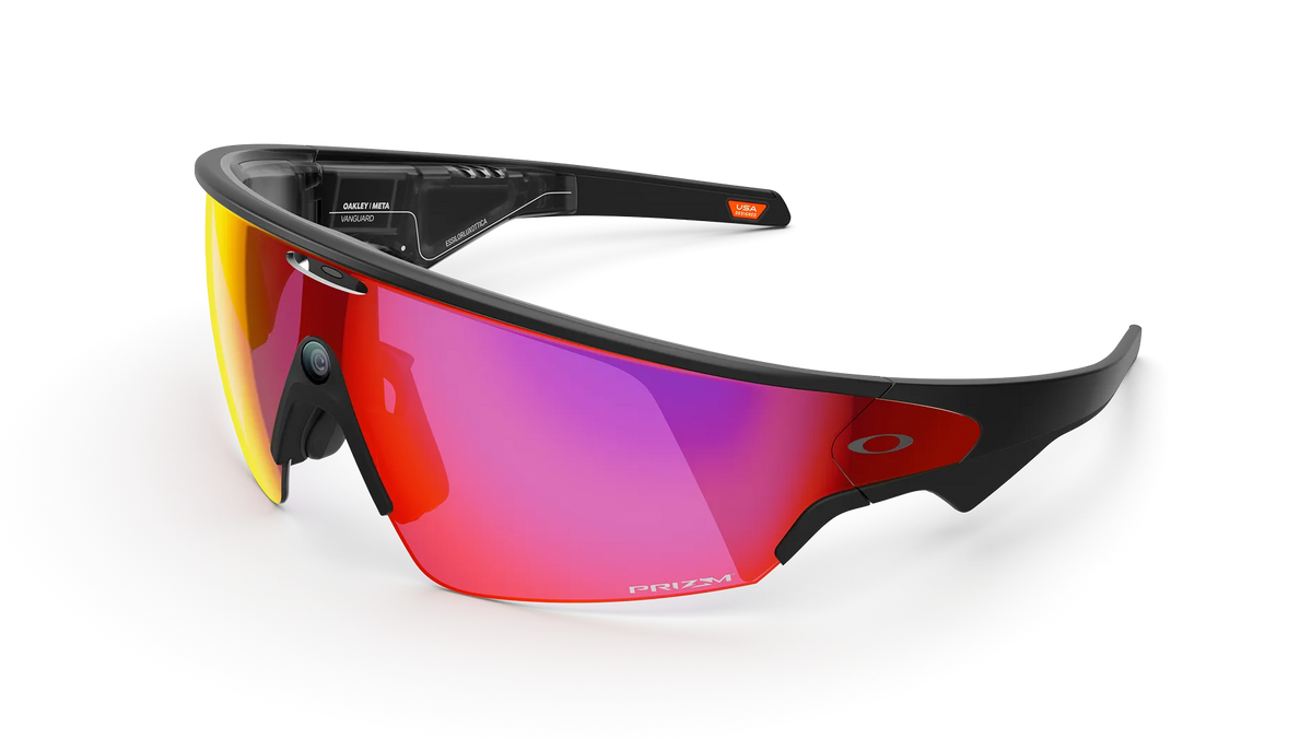 Oakley Ai glasses-vanguard  Sunglasses with red lenses and black frame on a white background