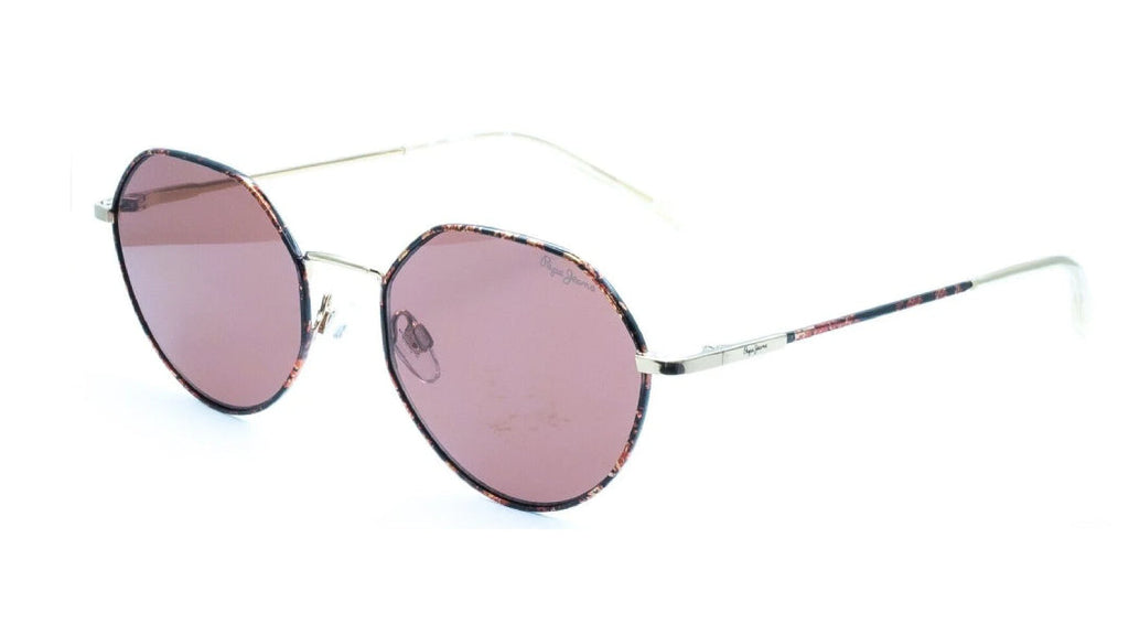 Round sunglasses with patterns and pink lens