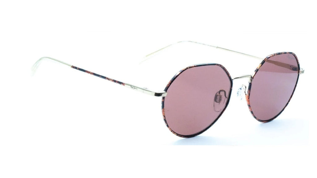 round sunglasses with patters and pink lens