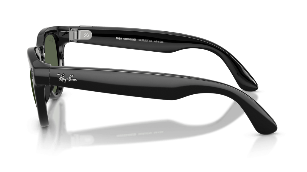 Ray-Ban Meta Headliner Shiny Black - Gen 2    Black Ray-Ban sunglasses on a transparent background