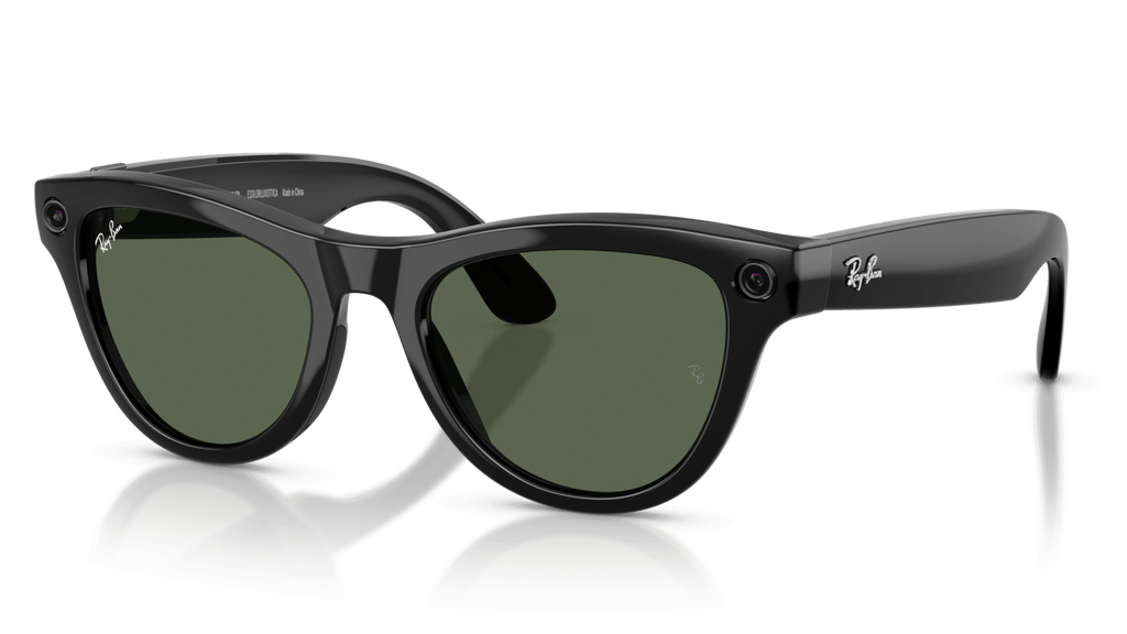 PRay-Ban | Meta Skyler Shiny Black - Gen 2 air of Ray-Ban sunglasses on a reflective surface with a clear background