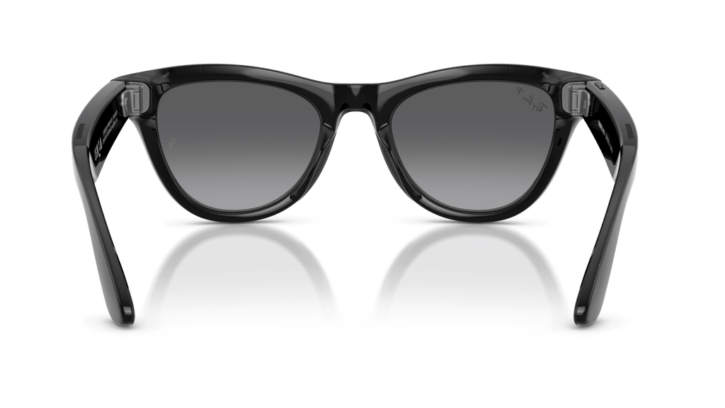 Ray-Ban | Meta Skyler Shiny Black - Gen 2 Black sunglasses with a reflective surface on a gradient background