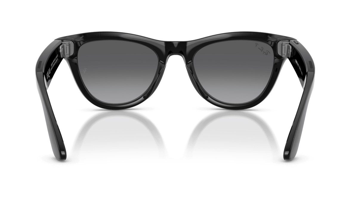 Ray-Ban | Meta Skyler Shiny Black - Gen 2 Black sunglasses with a reflective surface on a gradient background