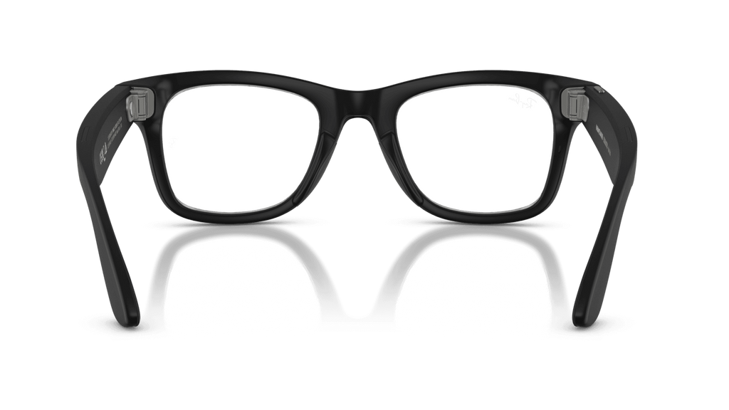 Ray-Ban | Meta Wayfarer Matte Black - Gen 2Black glasses with reflective lenses on a dark blue background