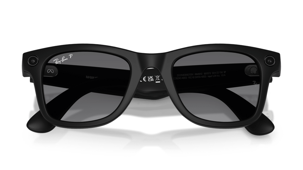 Ray-Ban Meta Wayfarer Matte Black - Gen 2 Black sunglasses on a transparent background