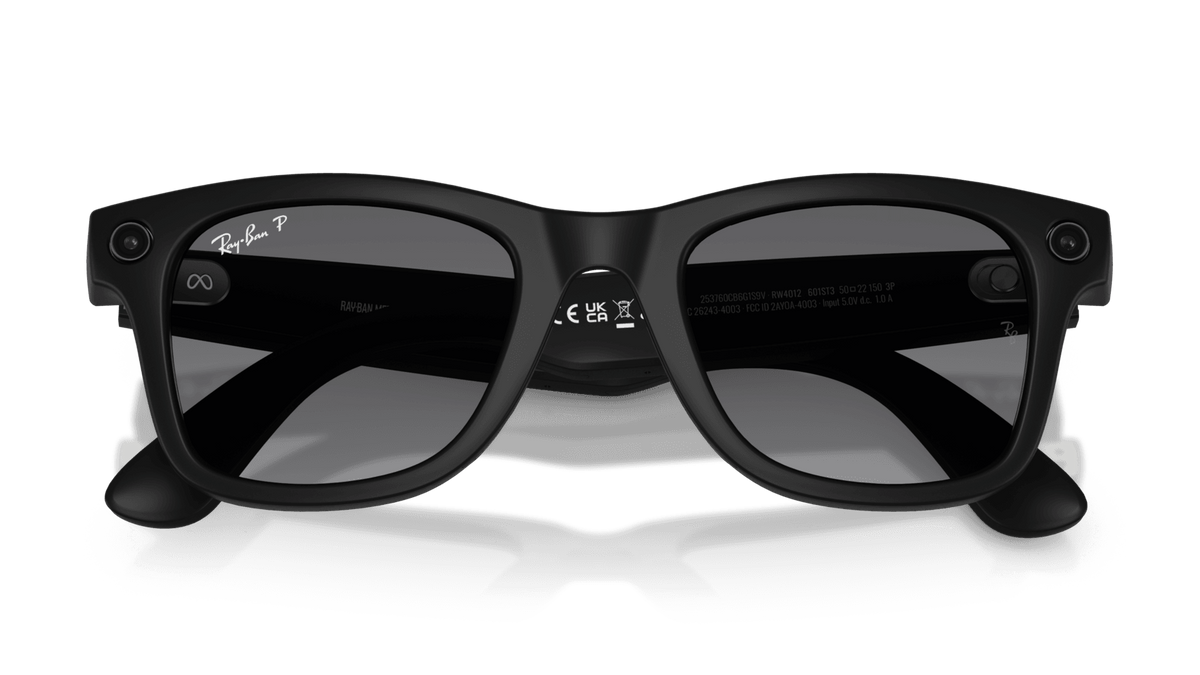Ray-Ban Meta Wayfarer Matte Black - Gen 2 Black sunglasses on a transparent background