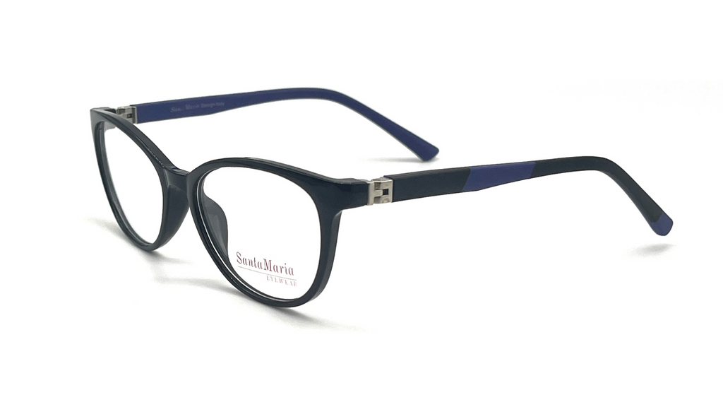 A pair of Santa Maria eyeglasses with a dark navy blue acetate frame and matching navy temple arms featuring a subtle textured pattern, shown on a clean white background.