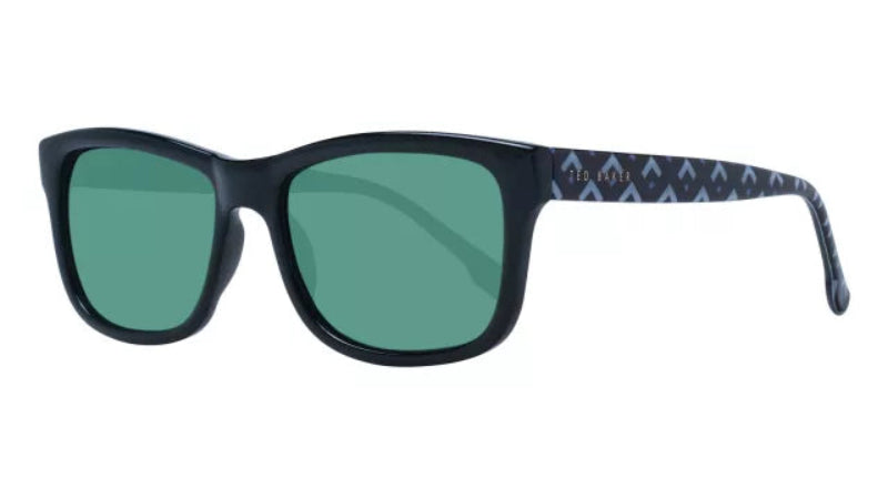 Sunglasses with dark frame and green lenses on a white background