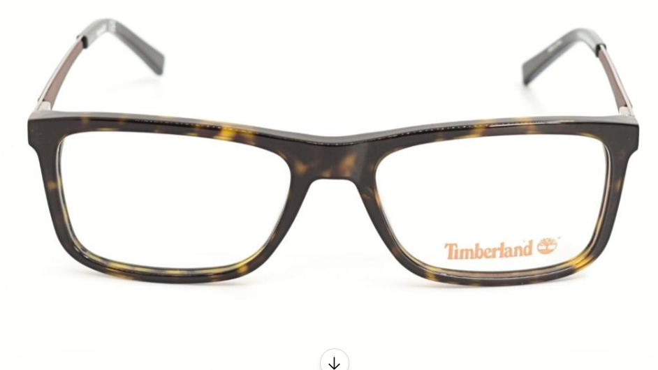 Timberland square-frame eyeglasses with a dark brown and amber tortoiseshell acetate front and silver metal temples, shown on a white background.