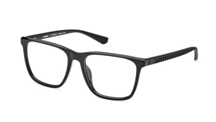 Black rectangular eyeglasses with a matte finish and temple arm texture, shown on a plain white background.
