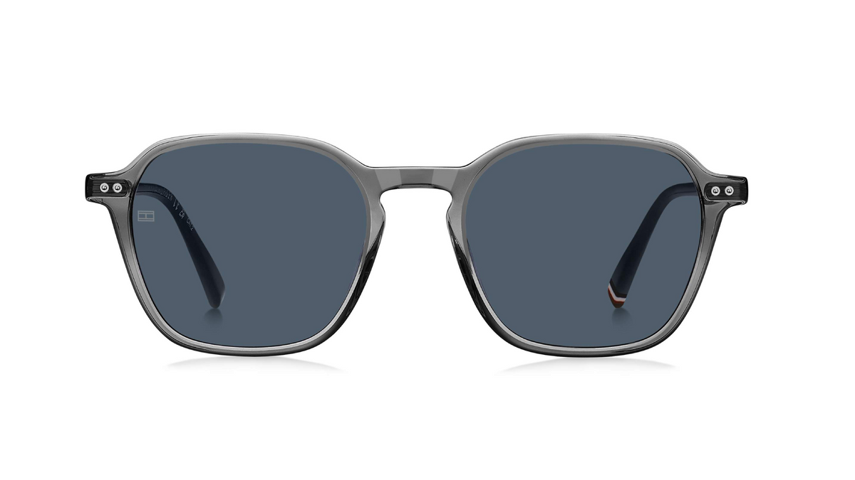Oversized square sunglasses with a translucent smoky gray acetate frame and dark gray lenses, shown from the front on a white background.