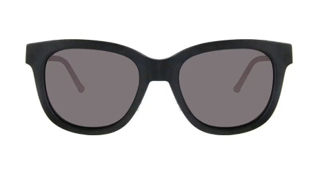Black cat-eye sunglasses with dark gray tinted lenses, shown from a front-facing perspective on a solid white background.