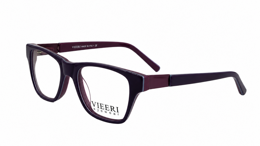 Vieeri eyeglasses featuring a dark purple acetate frame with a subtle burgundy accent on the temples, shown on a plain white background.